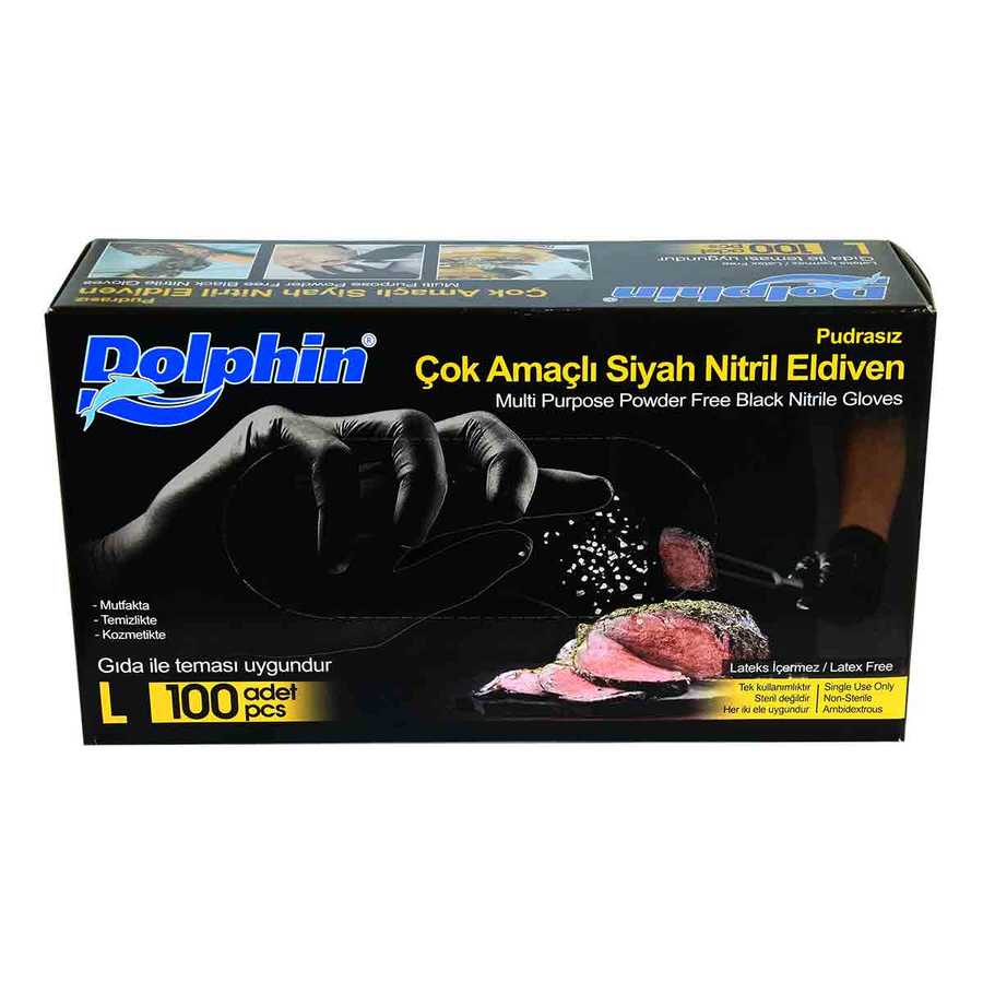 CLZ214 Pudrasız Siyah Nitril Eldiven Büyük Boy (L) 100 Lü Paket