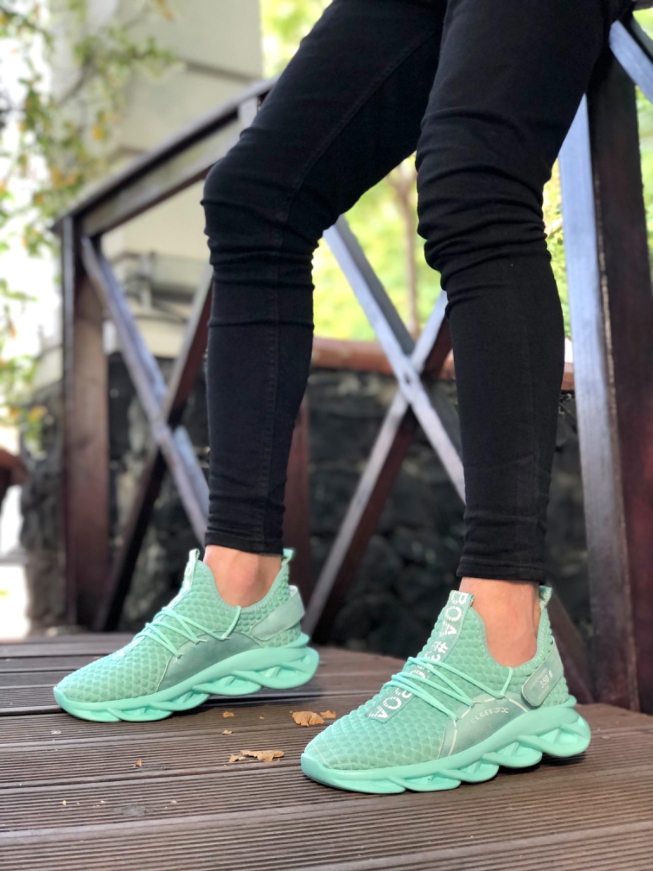 Yüksek Taban Tarz Sneakers Cırt Detaylı Mint Yeşili Erkek Spor Ayakkabısı