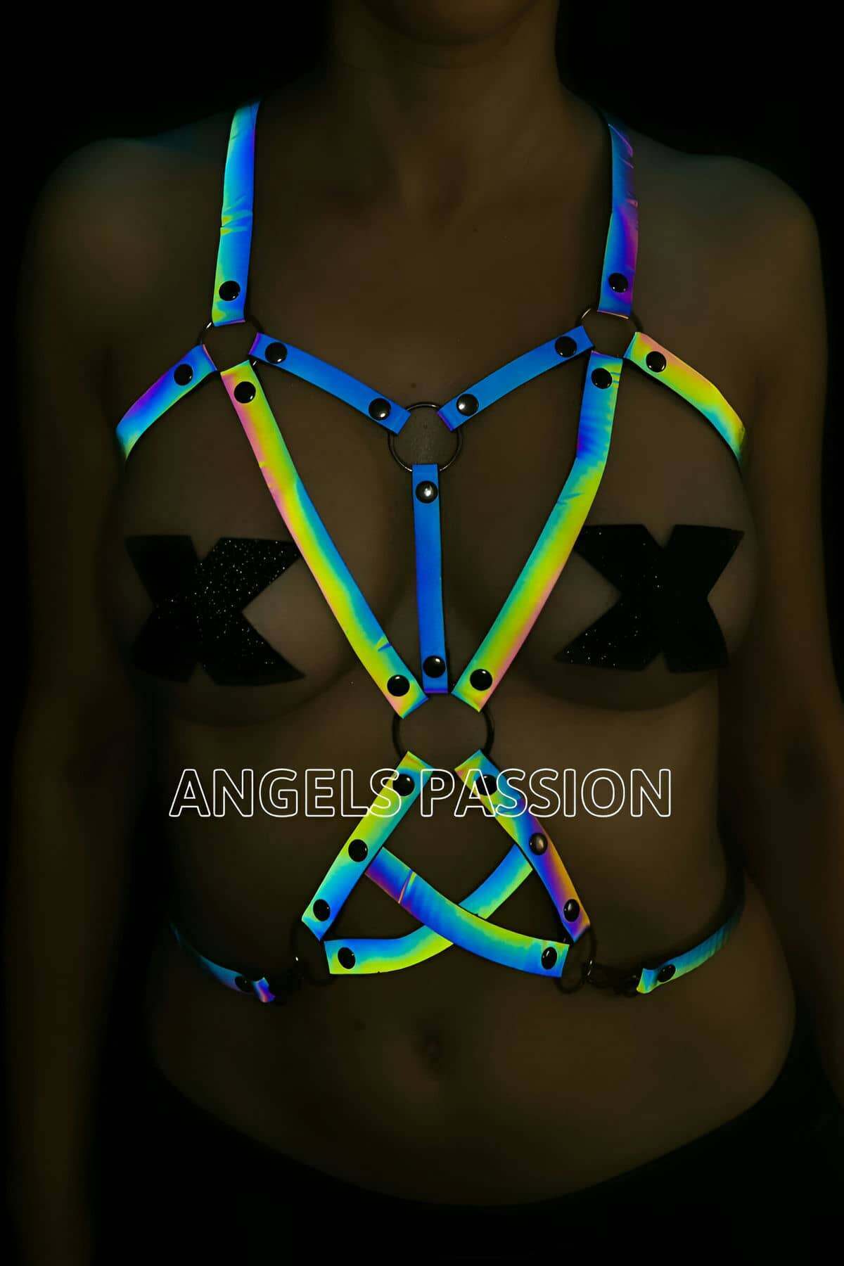 CLZ41 Tiktok Ürünleri T-Shirt Üzeri Reflektörlü Göğüs Harness - Ürün Rengi:Rainbow Reflektör