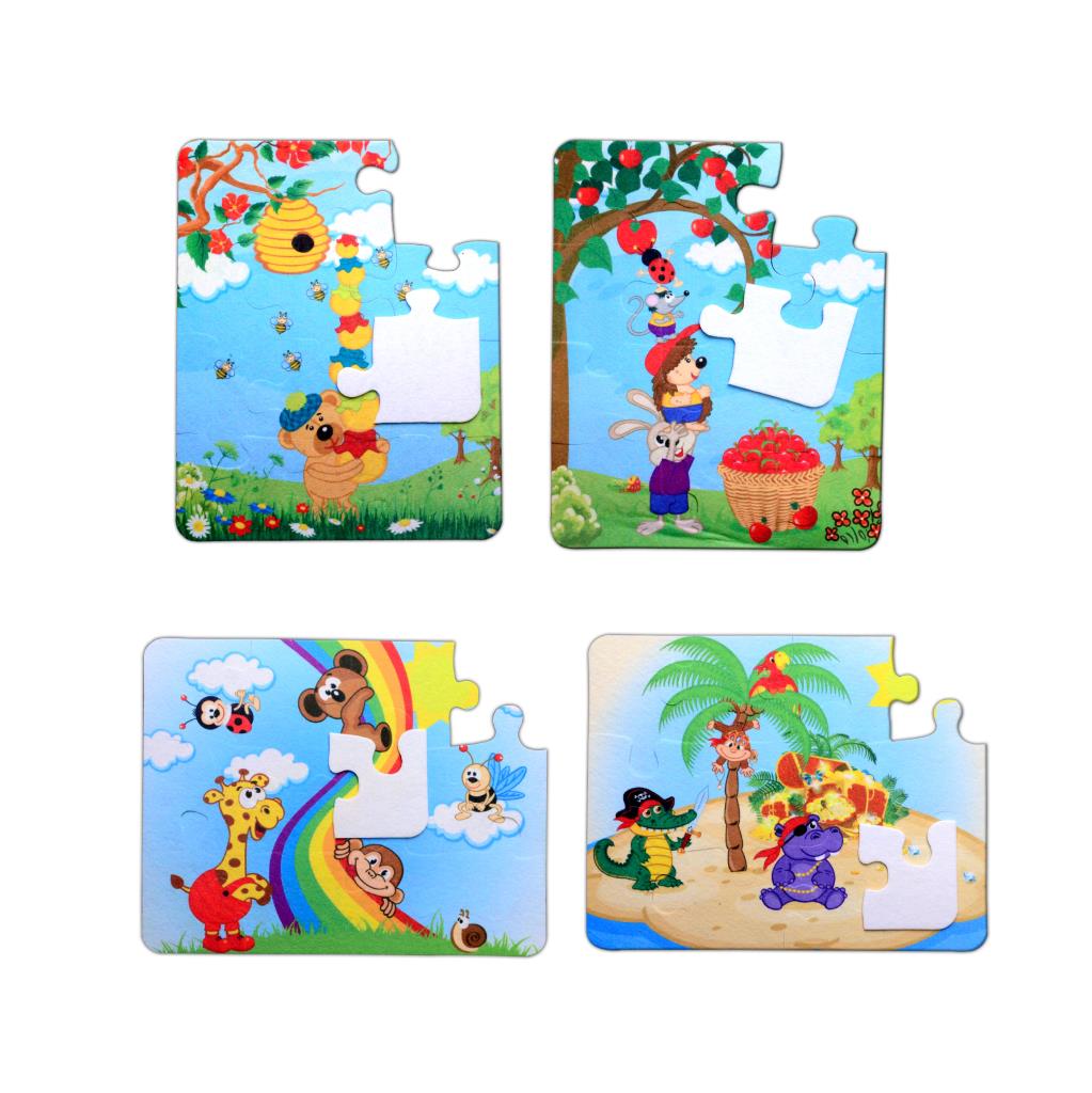 4 Set - 48 Parça  Gökkuşağı ve Elmacı Ayı 3+ Keçe Yapboz - 3 Yaş Puzzle