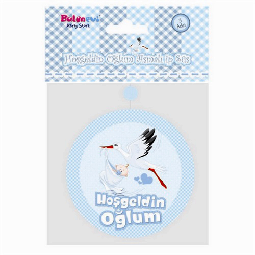 Hoşgeldin Oğlum Yazılı Baby Shower Partisi Asmalı İp Süs 3 Adet (CLZ)