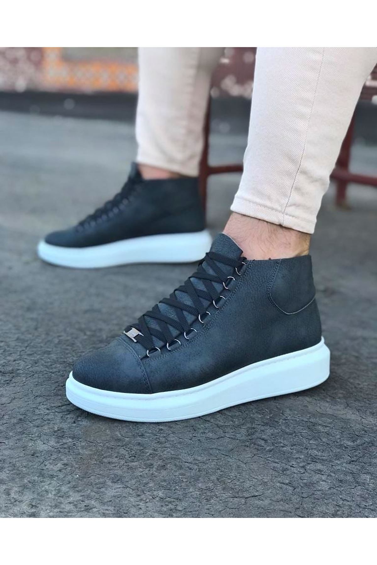 CLZ946  Gri Bağcıklı Sneakers  Yarım Bilek Bot