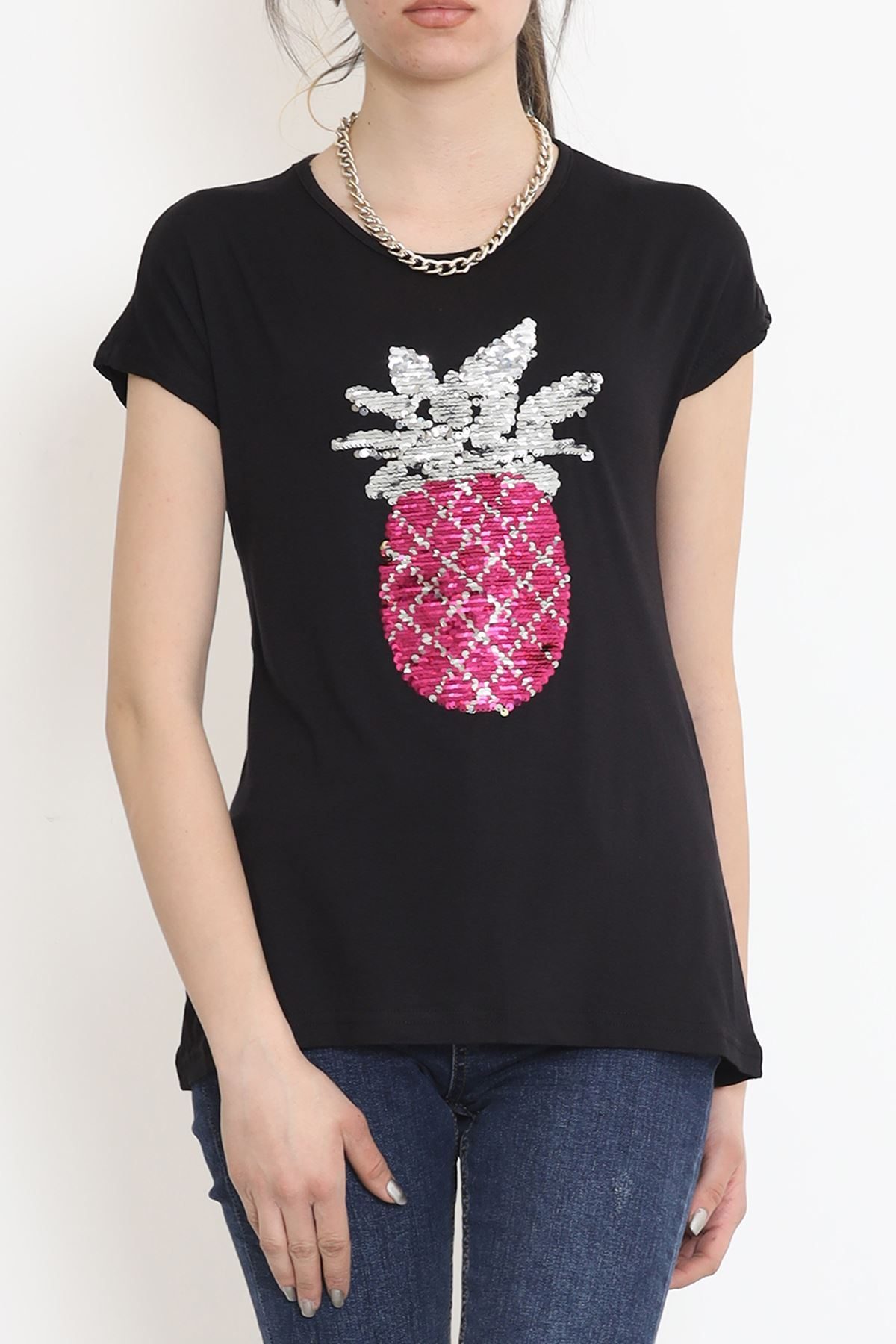 CLZ275 Ananas Pullu Bluz Siyah