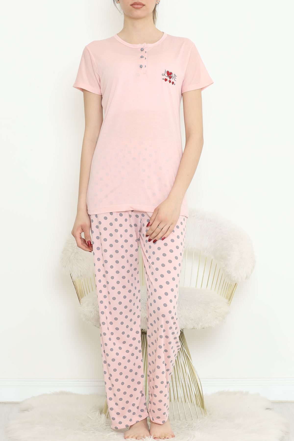 CLZ275 Düğmeli Pijama Takımı Pembe