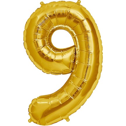 Şekilli Supershape Gold Rakam Folyo Balon 9 Numara (CLZ)