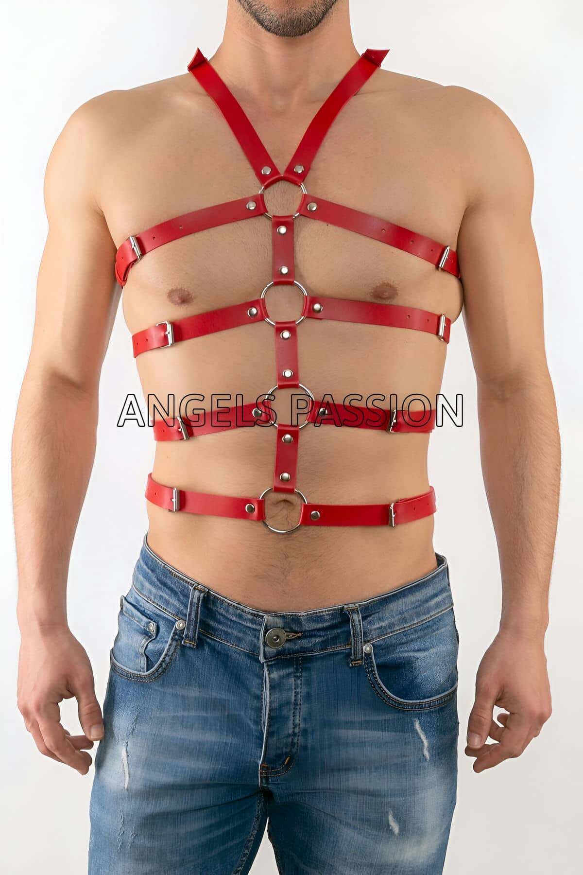 CLZ41 Seksi Erkek Body Harness, Deri Erkek Body Harness - Ürün Rengi:Siyah