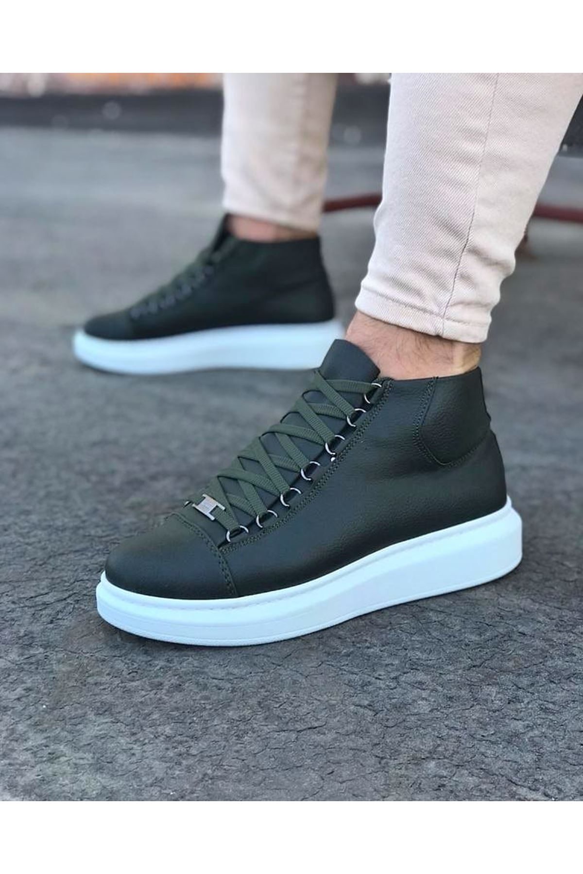 CLZ947 CZ032 Haki Bağcıklı Sneakers  Yarım Bilek Bot