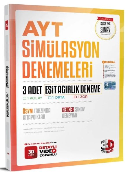 3D Yayınları  AYT Eşit Ağırlık 3'lü Simülasyon Deneme  (4022)