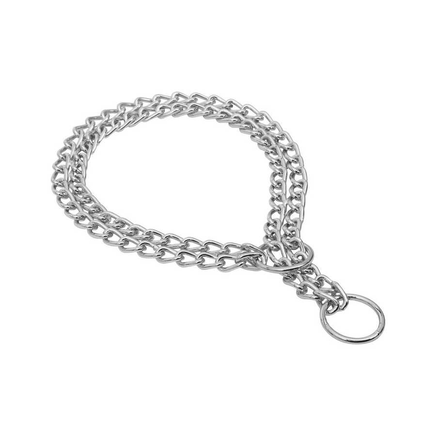 CLZ205  Eğitim Serisi Çift Sıra Boğma Zincirli Köpek Boyun Tasması - 2,5x35-45cm Chrome