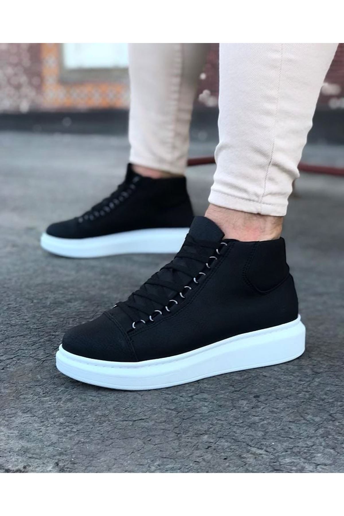 CLZ947 CZ032 Siyah Bağcıklı Sneakers  Yarım Bilek Bot