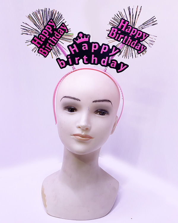 Happy Birthday Püsküllü Neon Pembe Renk Doğum Günü Tacı 22x19 cm