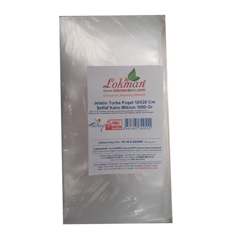 CLZ214 Jelatin Torba Poşet 10X20 Cm Şeffaf Kalın Mikron 1000 Gr 1 Paket