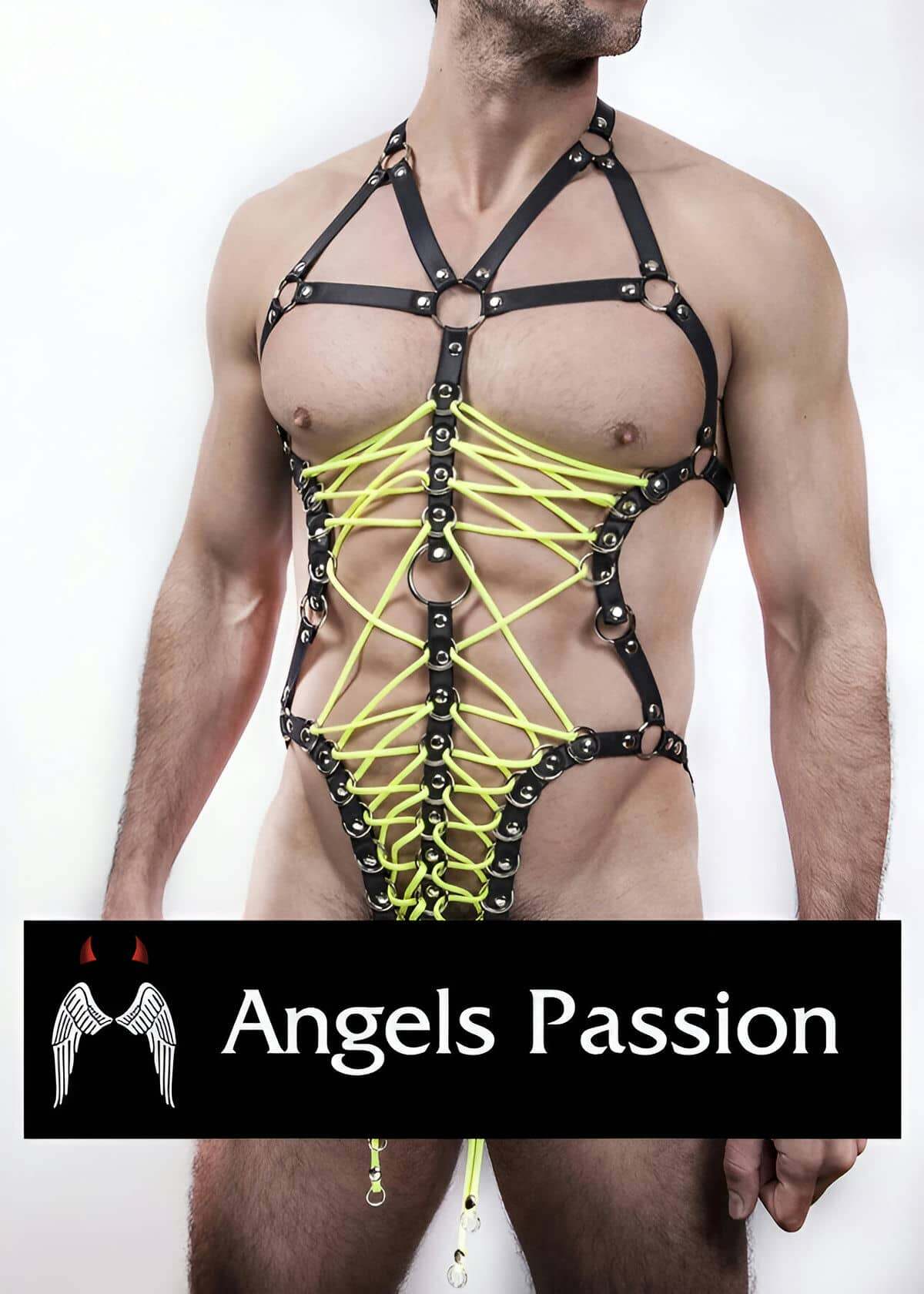 CLZ41 Erkek Fantazi İç Giyim Lastik Harness - Ürün Rengi:Siyah