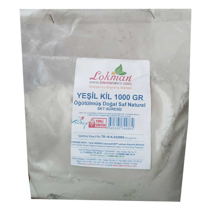 CLZ214 Yeşil Kil Öğütülmüş Doğal Saf Naturel 1000 Gr Paket