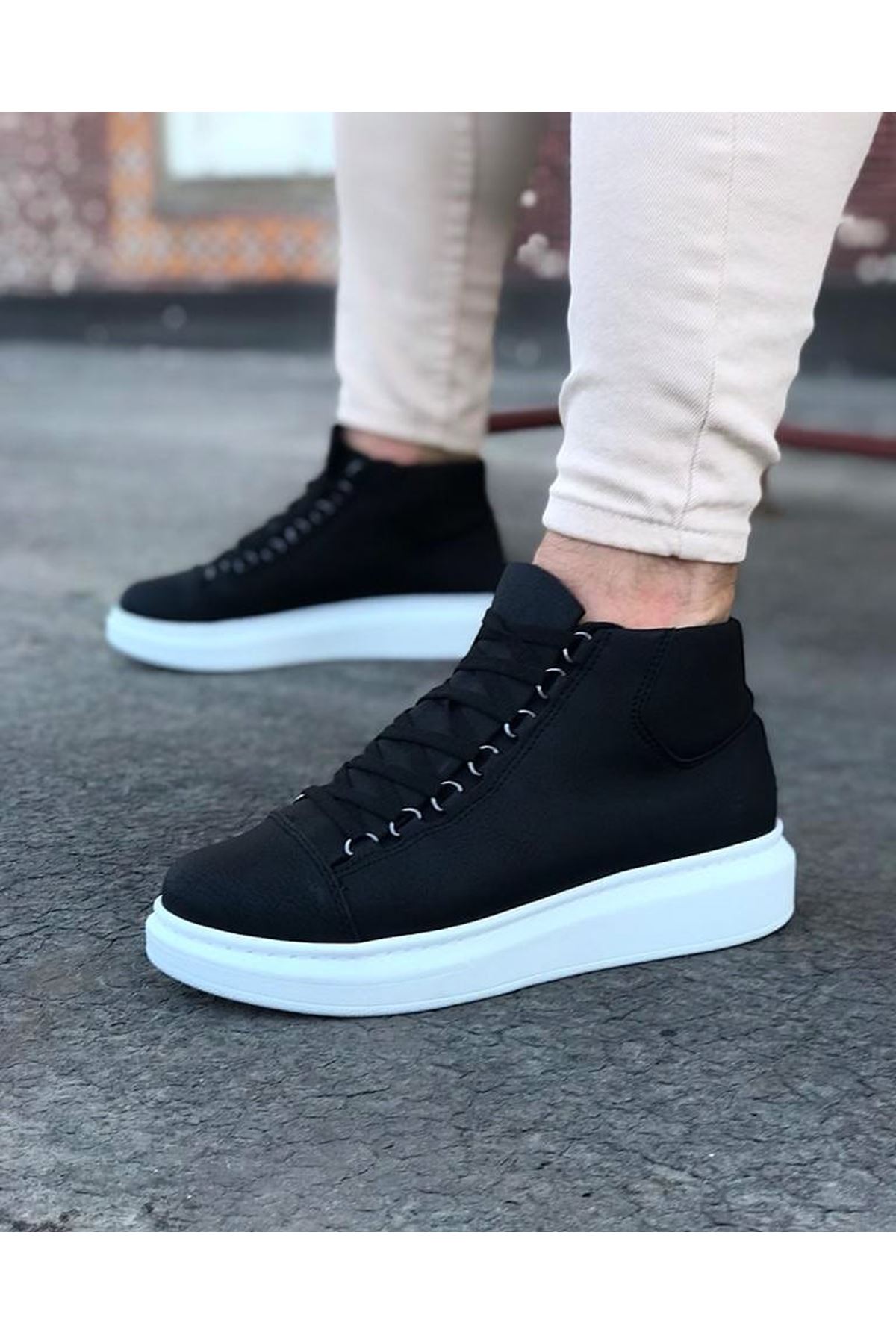 CLZ943 Siyah Bağcıklı Sneakers  Yarım Bilek Bot