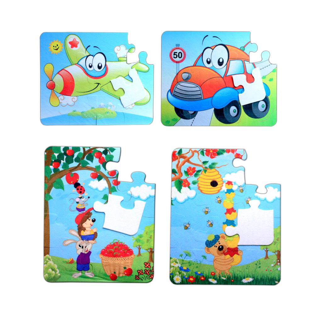 CLZ247 4 Set - 48 Parça  Uçak, Araba ve Elmacı Ayı 3+ Keçe Yapboz - 3 Yaş Puzzle