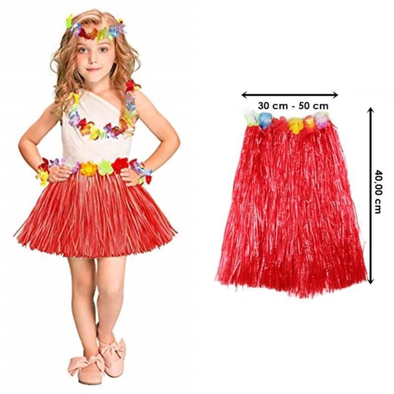 Hawaii Hula Eteği Kırmızı Renk 40 cm (CLZ)