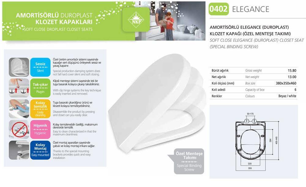 CLZ202 NKP Elagance Amortisörlü+Tak Çıkar Klozet Kapağı