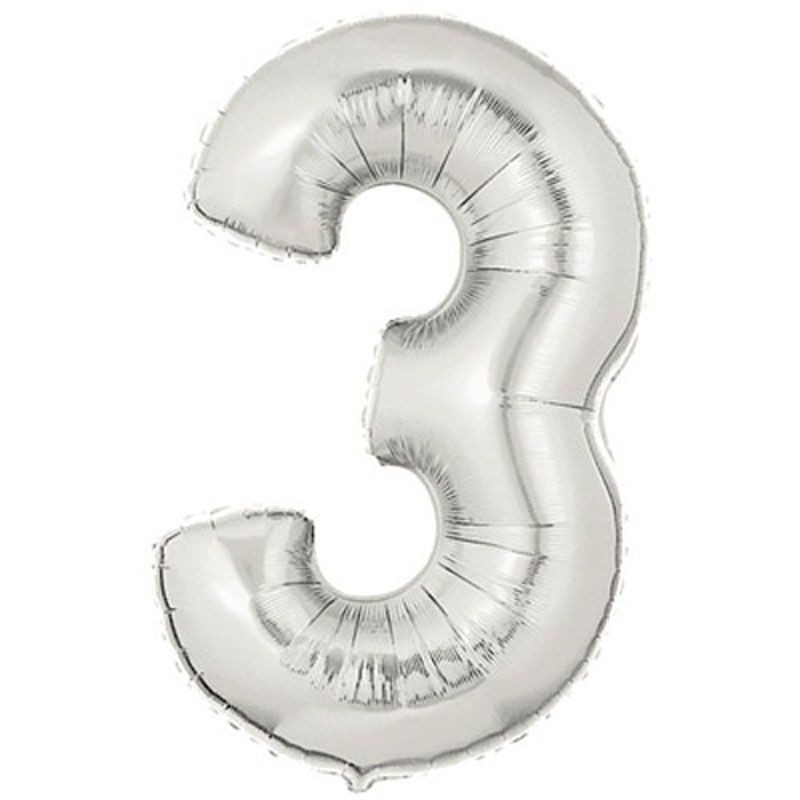 Şekilli Supershape Silver Rakam Folyo Balon 3 Numara (CLZ)