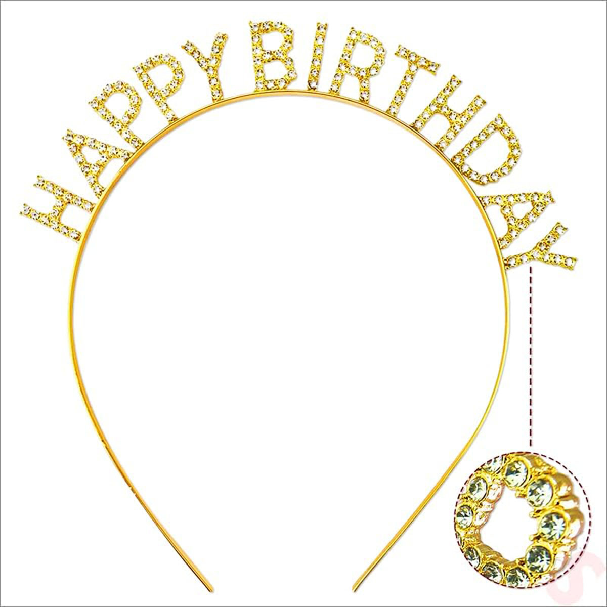 Altın Gold Renk Kristal Taşlı Parlak Happy Birthday Taç 16x17 cm (CLZ)