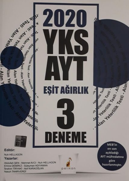 Pelikan 2020 YKS AYT Eşit Ağırlık 3 Deneme (Yeni)  (4022)