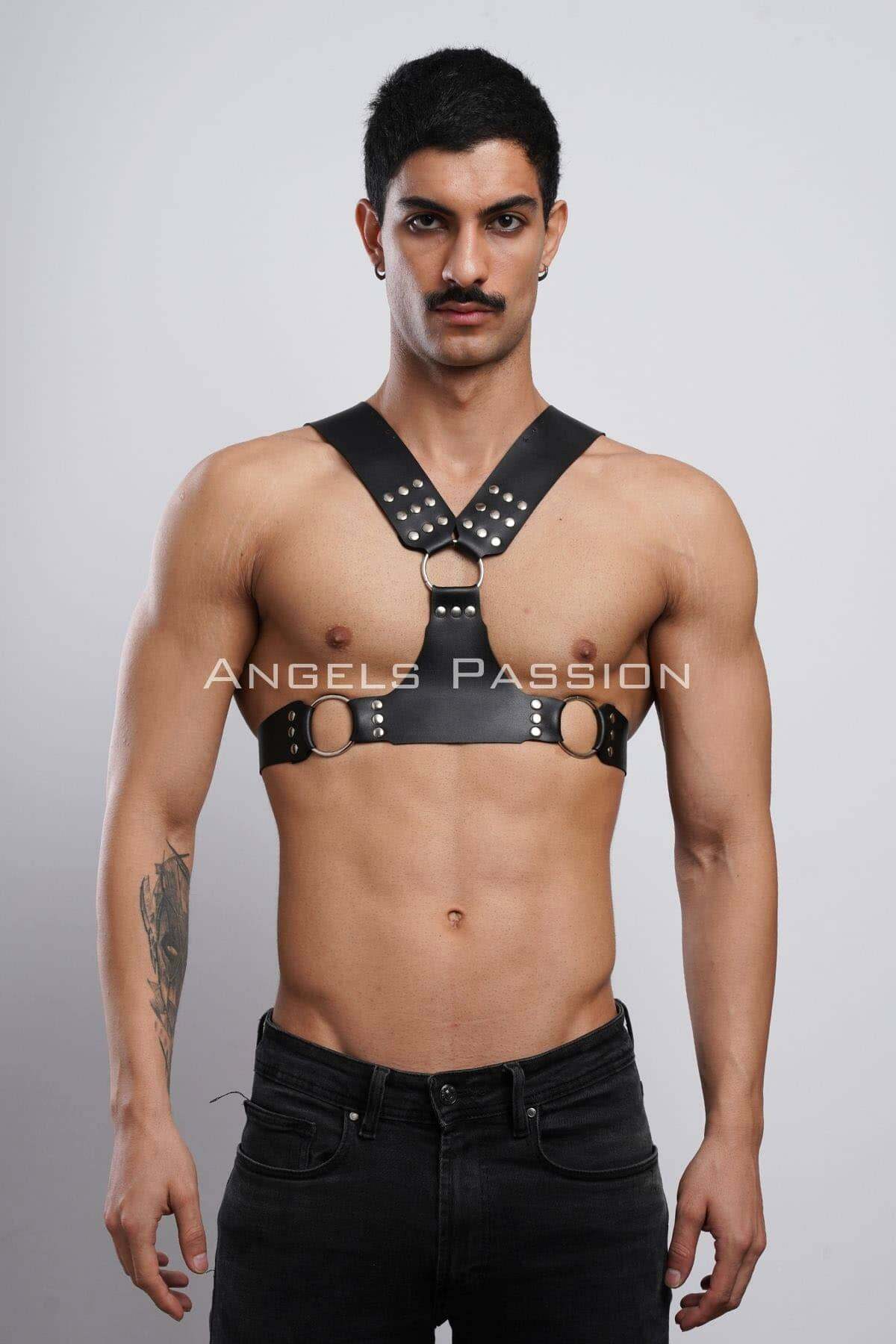 CLZ41 Erkek Harness, Göğüs Harness, Deri Harness, Clubwear, Partyear - Ürün Rengi:Siyah