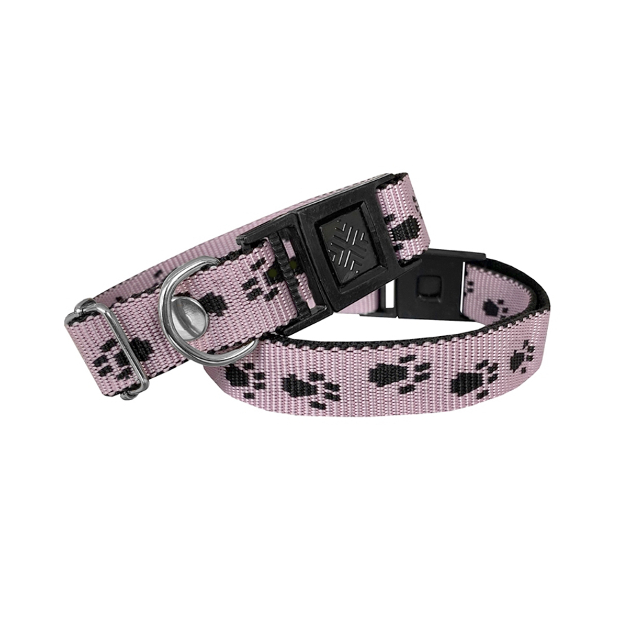 CLZ205  Köpek Tasması Patili Dokuma 2 cm - Min: 30 cm - Max: 50 cm Açık Pembe