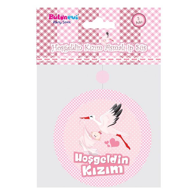 Hoşgeldin Kızım Yazılı Baby Shower Partisi Asmalı İp Süs 3 Adet (CLZ)