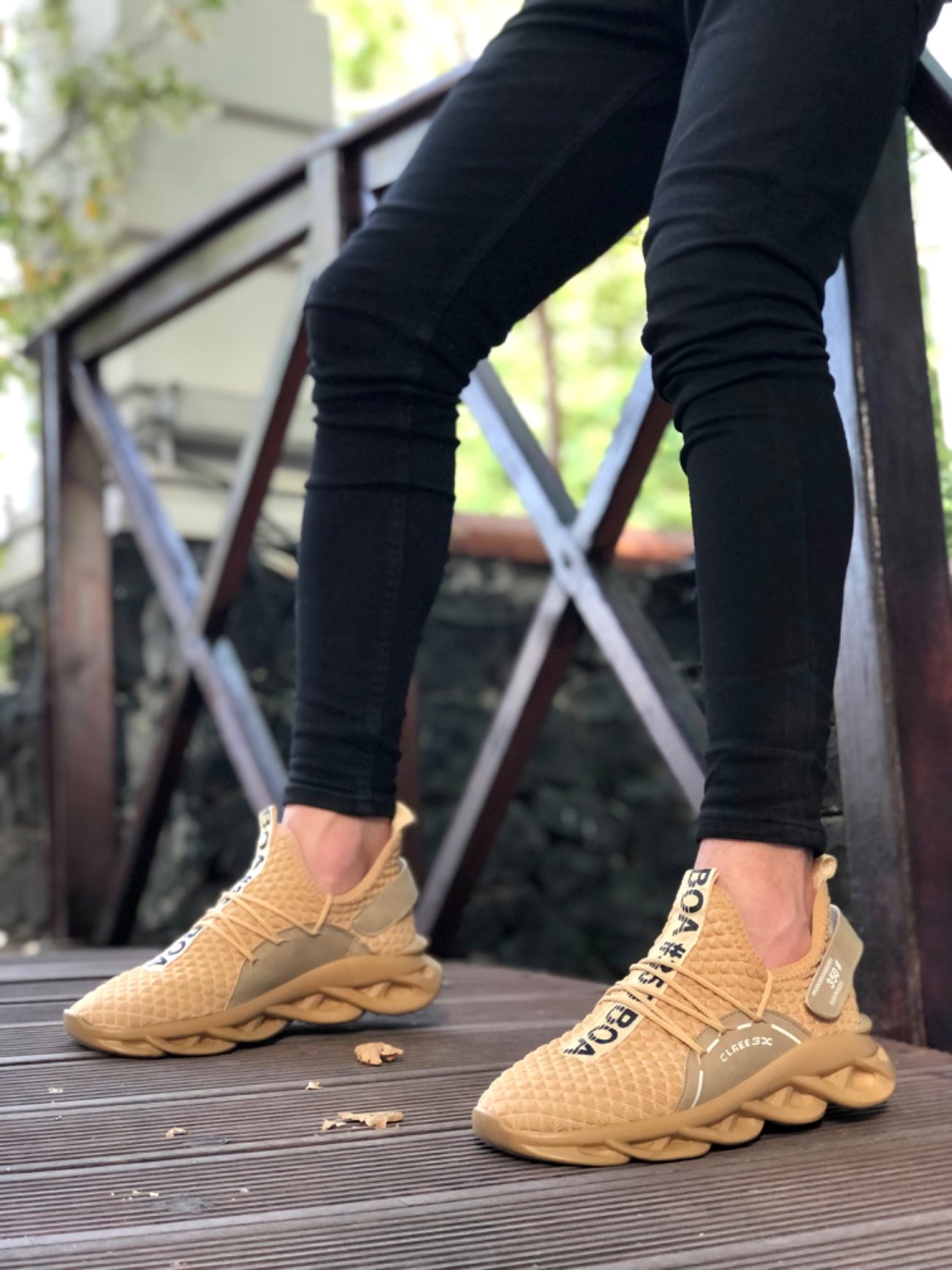 Yüksek Taban Tarz Sneakers Cırt Detaylı Krem Erkek Spor Ayakkabısı