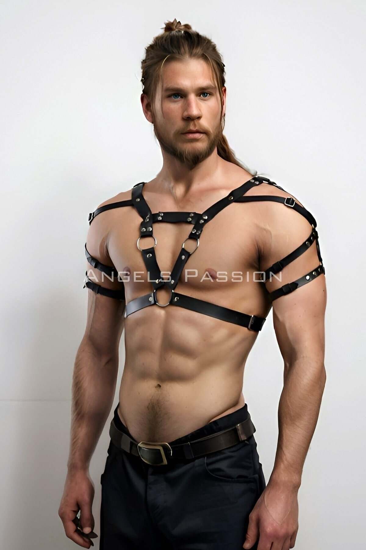 CLZ41 Savaşçı Viking Erkek Harness, Erkek PartyWear, Viking Cosplay - Ürün Rengi:Kırmızı