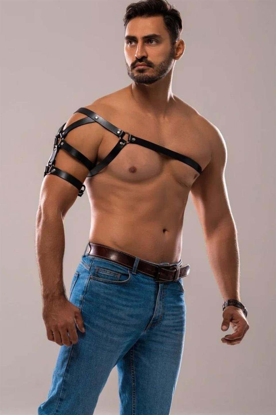 CLZ41 Tek Omuz Erkek Harness, Erkek Göğüs ve Omuz Harness - Ürün Rengi:Kırmızı