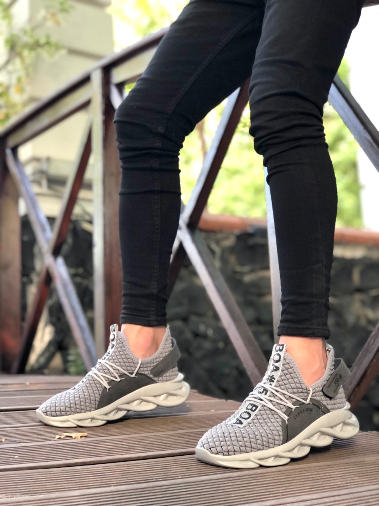 Yüksek Taban Tarz Sneakers Cırt Detaylı Gri Erkek Spor Ayakkabısı