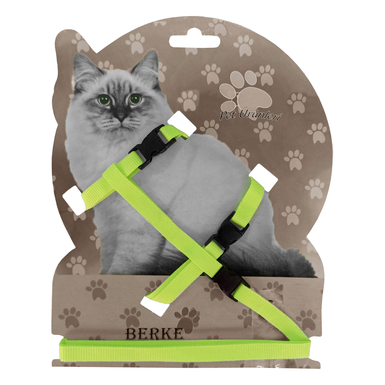 CLZ205 Gezdirme Kayışlı Dokuma Kedi Göğüs Tasma Seti 20*32-120 cm Neon Sarı