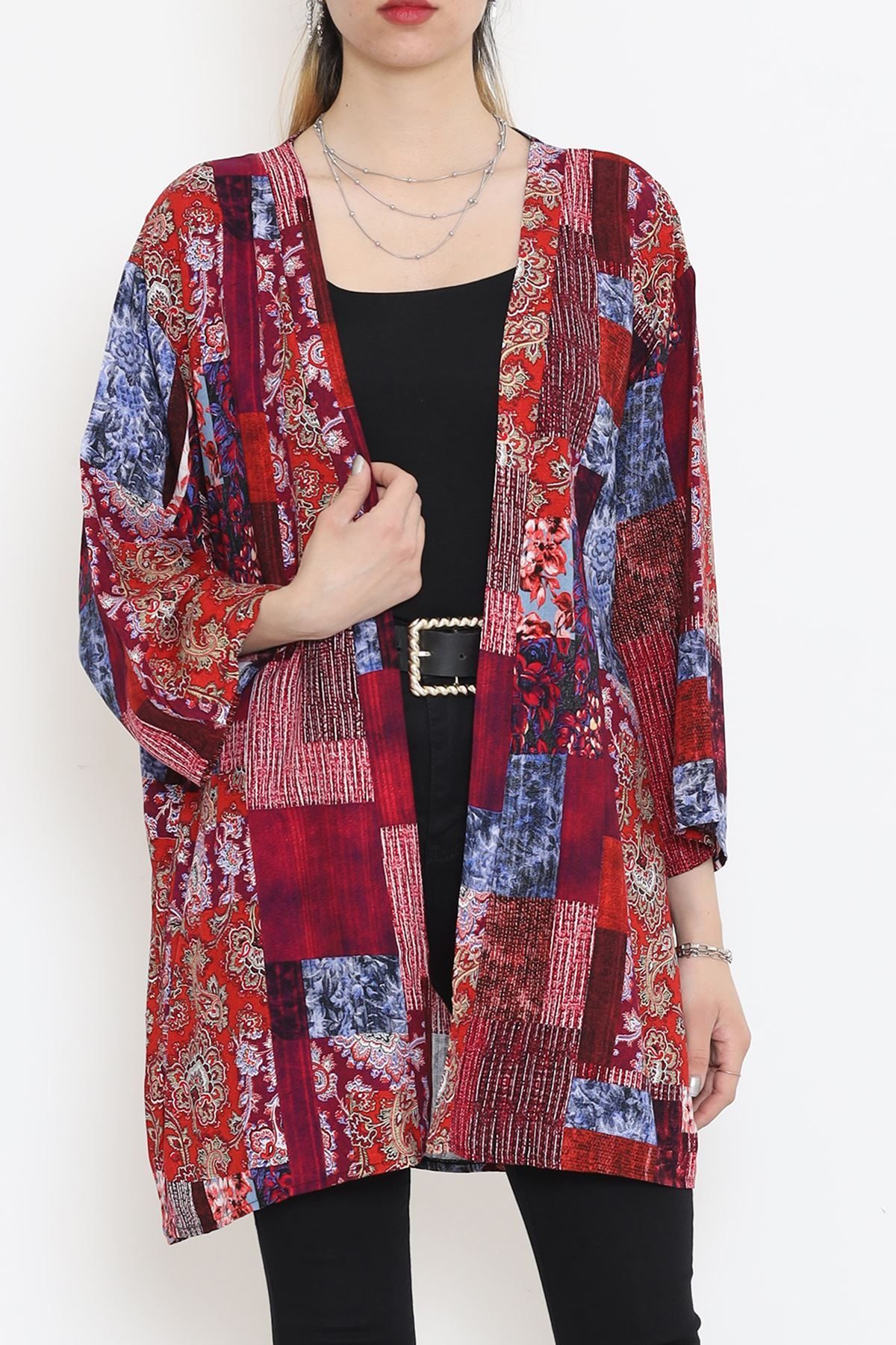 CLZ275 Desenli Kimono Mürdüm