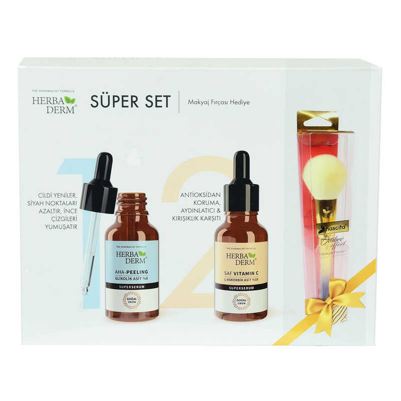 CLZ214 Süper Set Superserum Aha-Peeling 30 ML + Saf Vitamin C 30 ML + Hediye Makyaj Fırçası