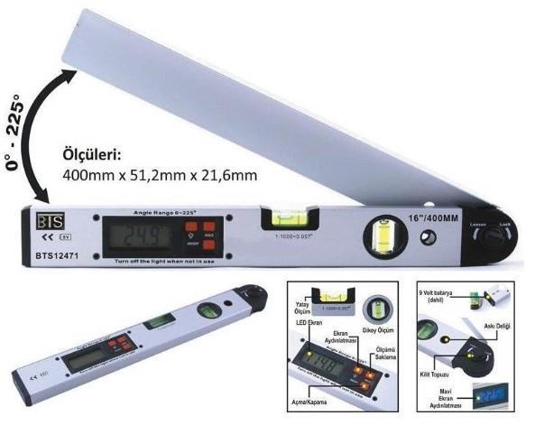 CLZ202 Bts 12471 Dijital Açı Ölçerli Su Terazisi 40 cm