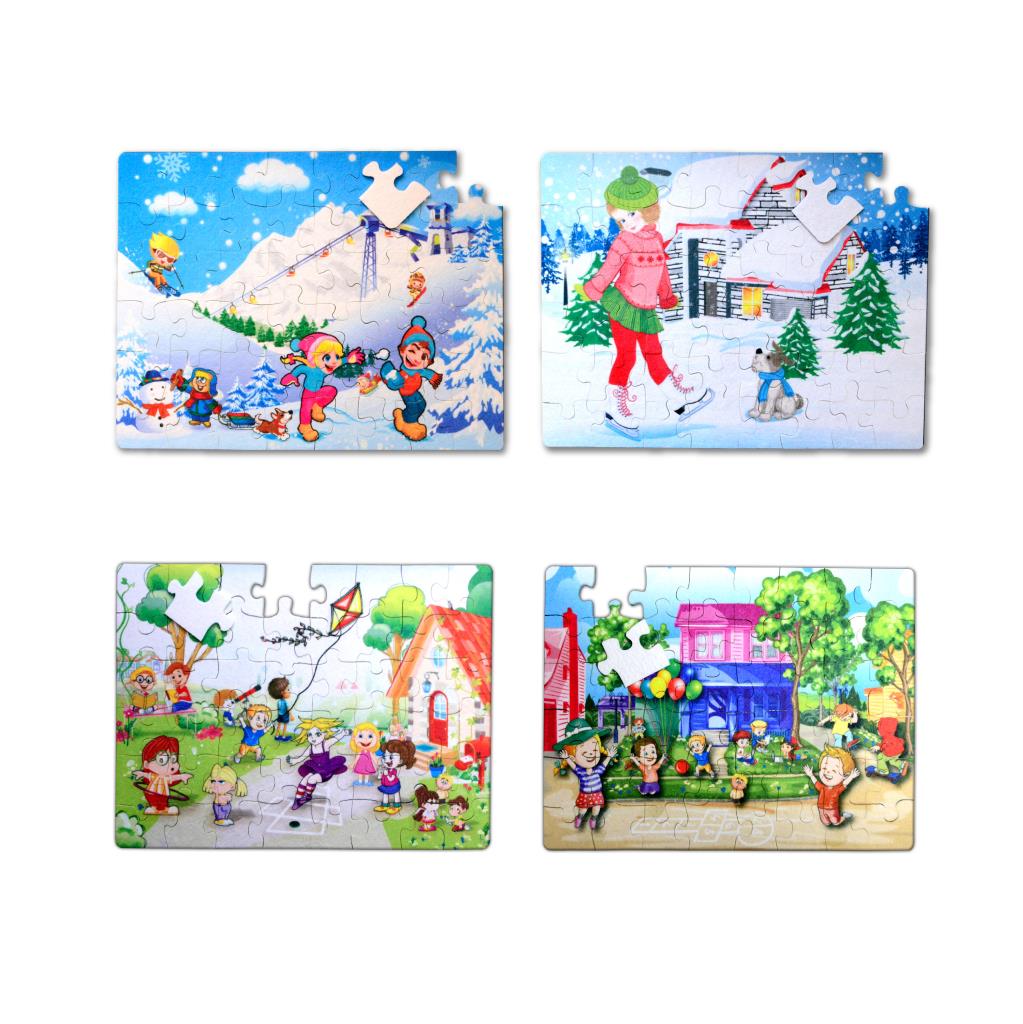 CLZ247 4 Set - 96 Parça  Kış ve Oyun Parkı 5+ Keçe Yapboz - 5 Yaş Puzzle