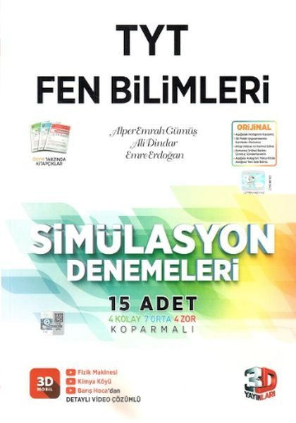 3D Yayınları TYT Fen Bilimleri Tamamı Video Çözümlü Simülasyon Denemeleri 15  (4022)