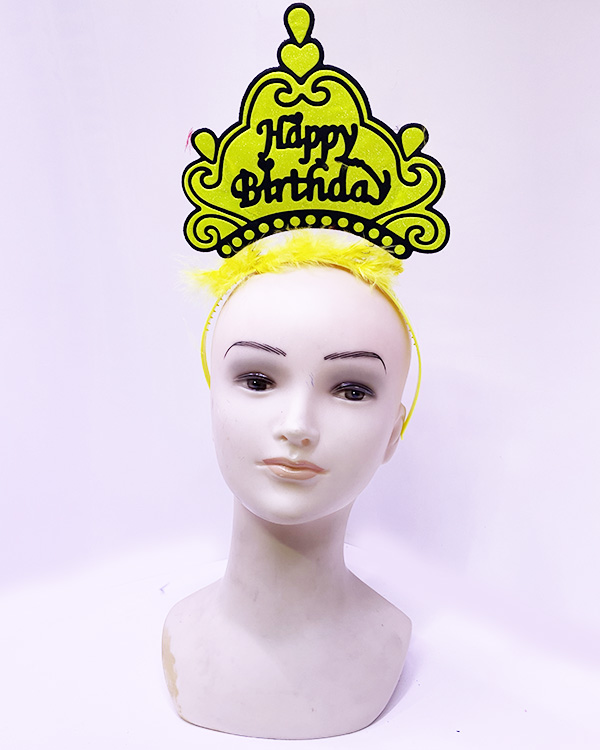 Happy Birthday Neon Sarı Renk Doğum Günü Tacı 24x15 cm