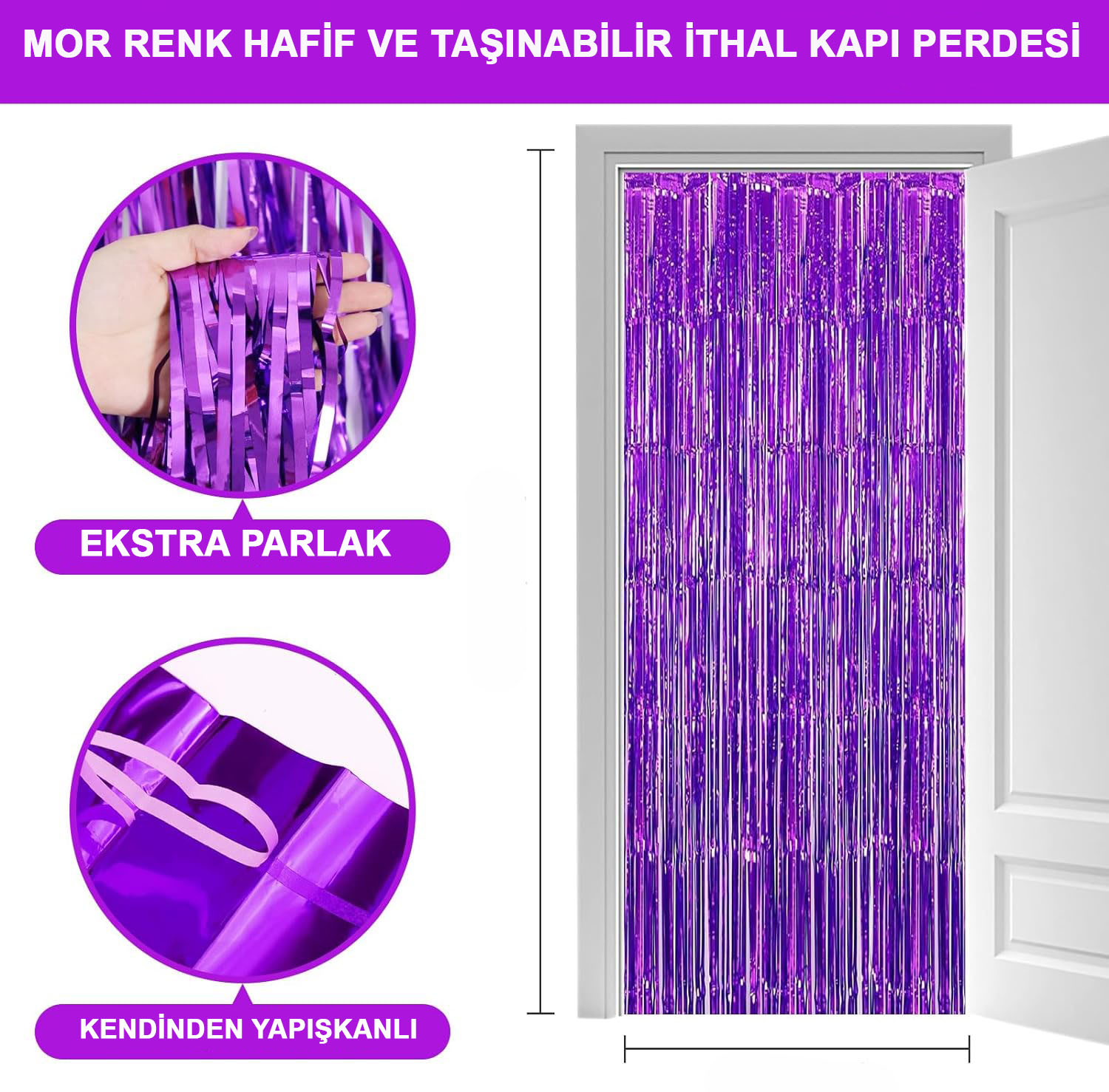 Mor Renk Ekstra Metalize Parlak Saçaklı Arka Fon Perde İthal A Kalite 1x2 Metre (CLZ)