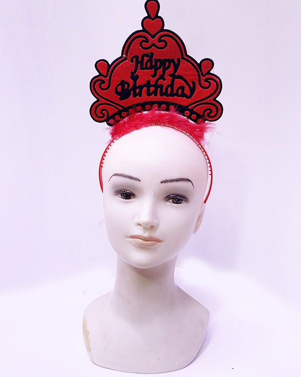 Happy Birthday Neon Kırmızı Renk Doğum Günü Tacı 24x15 cm (CLZ)