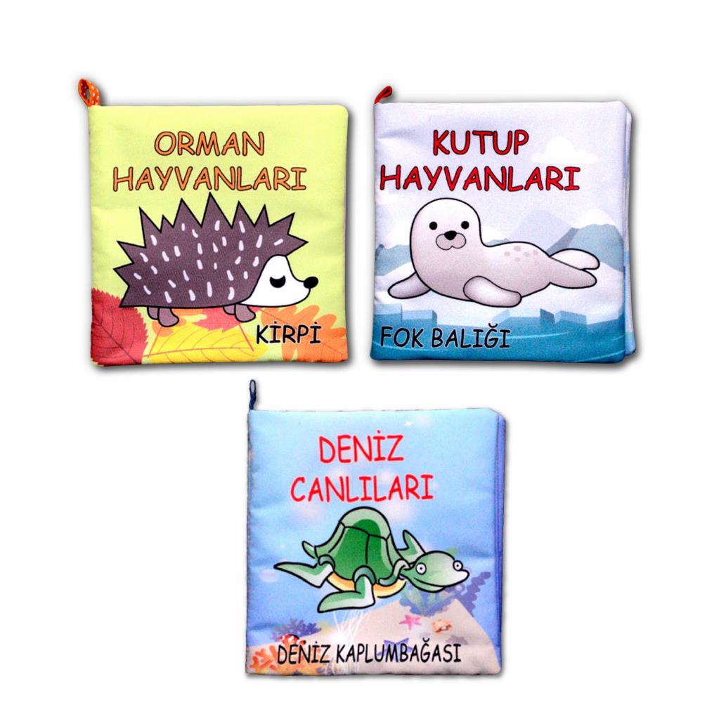 CLZ247 3 Kitap  Orman, Deniz ve Kutup Hayvanları Kumaş Sessiz Kitap