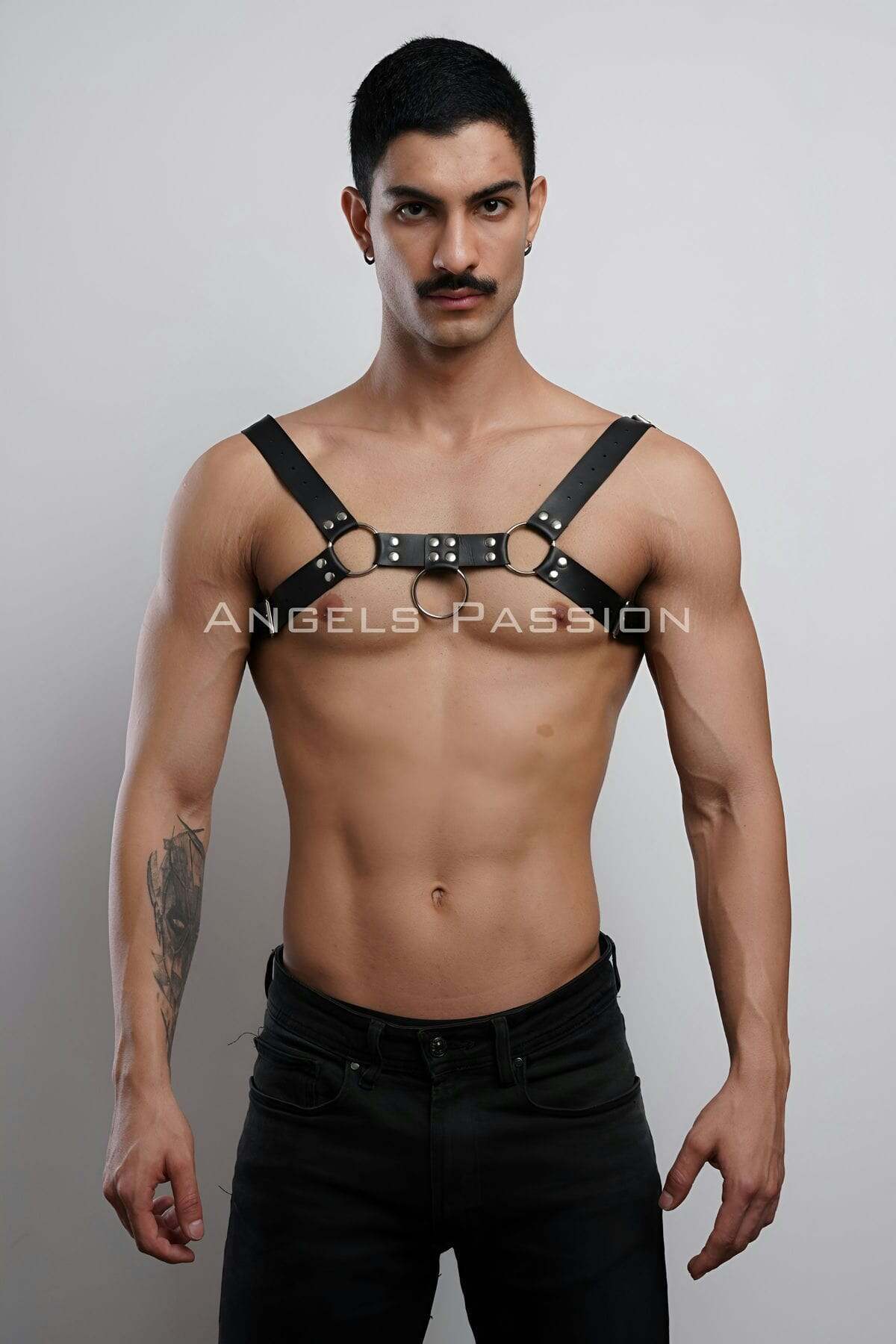 CLZ41 Erkek Göğüs Harness, Fantazi Giyim Deri Harness - Ürün Rengi:Siyah