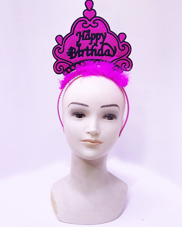 Happy Birthday Neon Fuşya Renk Doğum Günü Tacı 24x15 cm (CLZ)