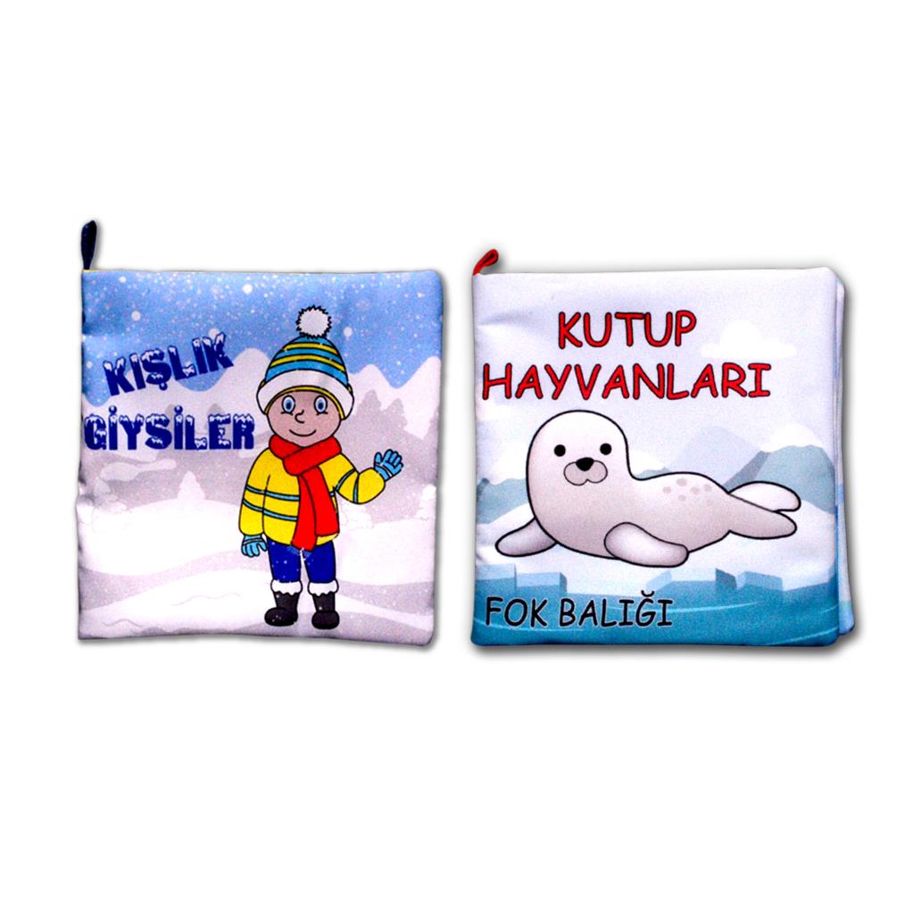 CLZ247 2 Kitap  Kutup Hayvanları ve Kışlık Giysiler Kumaş Sessiz Kitap