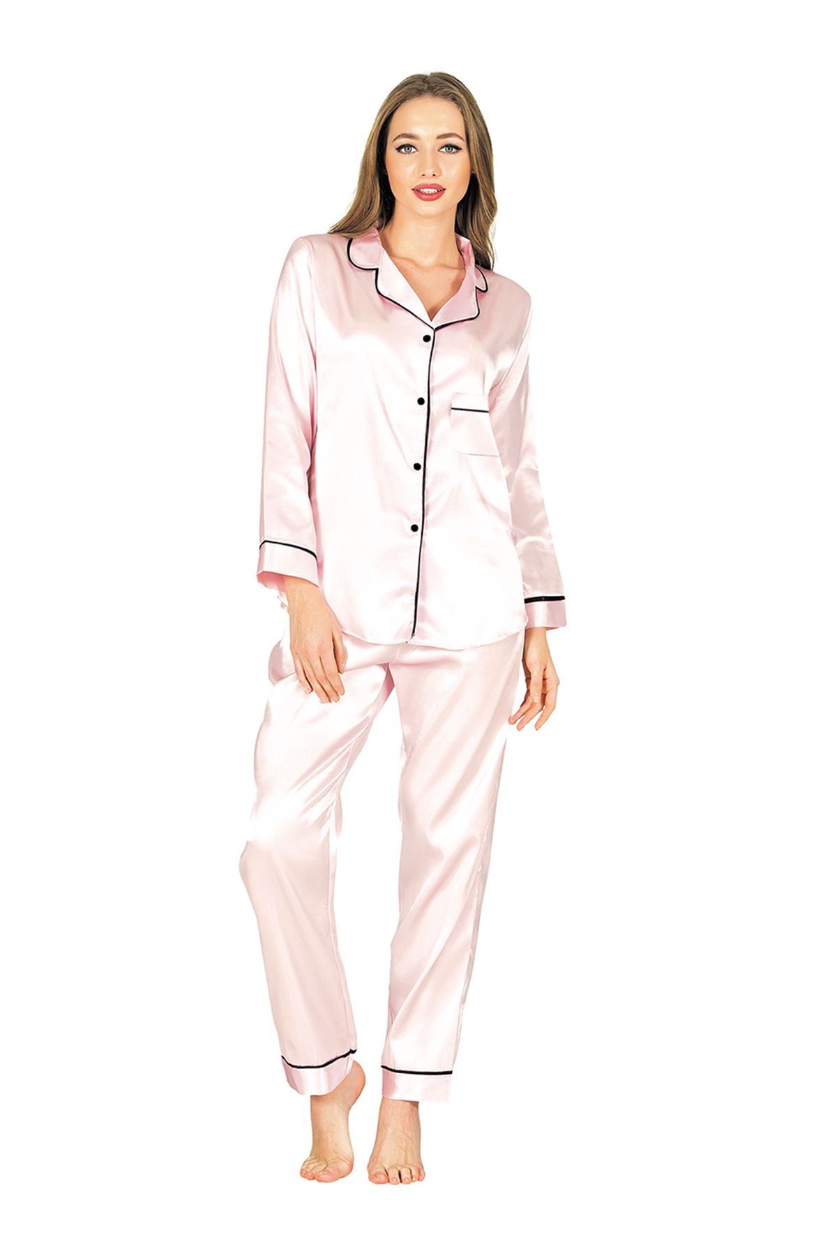 CLZ946 Pudra Saten Pijama Takımı